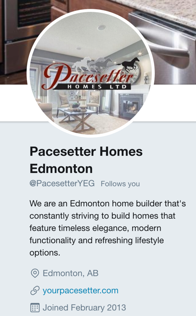 Pacesetter Homes Twitter Bio Example Image